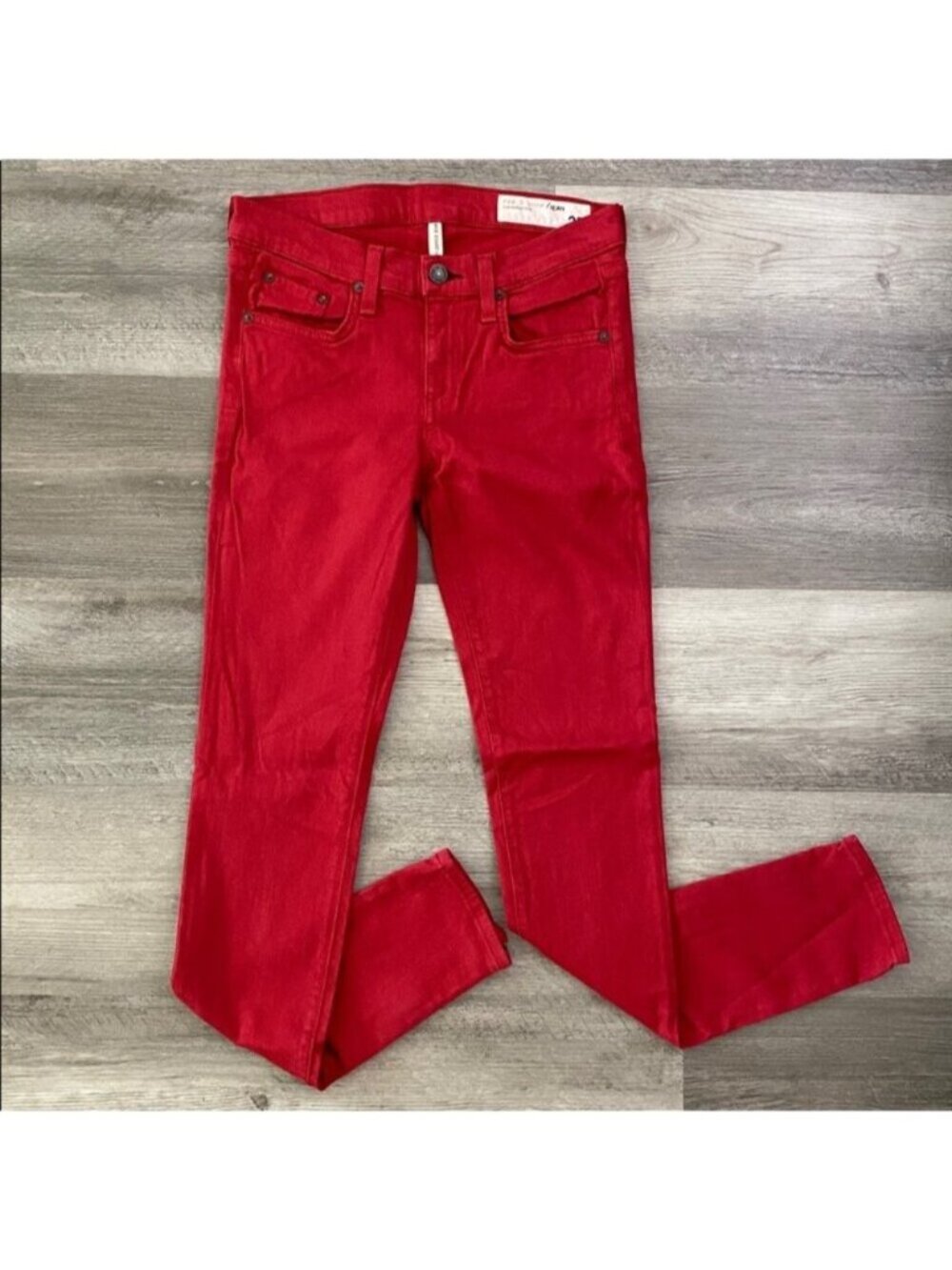 rag & bone Nordstrom Skinny Zipper Jeans Red Slim Stretch Denim USA Made Sz 25